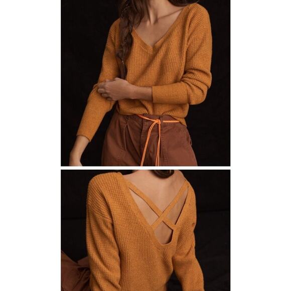 ANTHROPOLOGIE MAEVE Cross Back Sweater mustard yellow gold XS - Picture 1 of 10